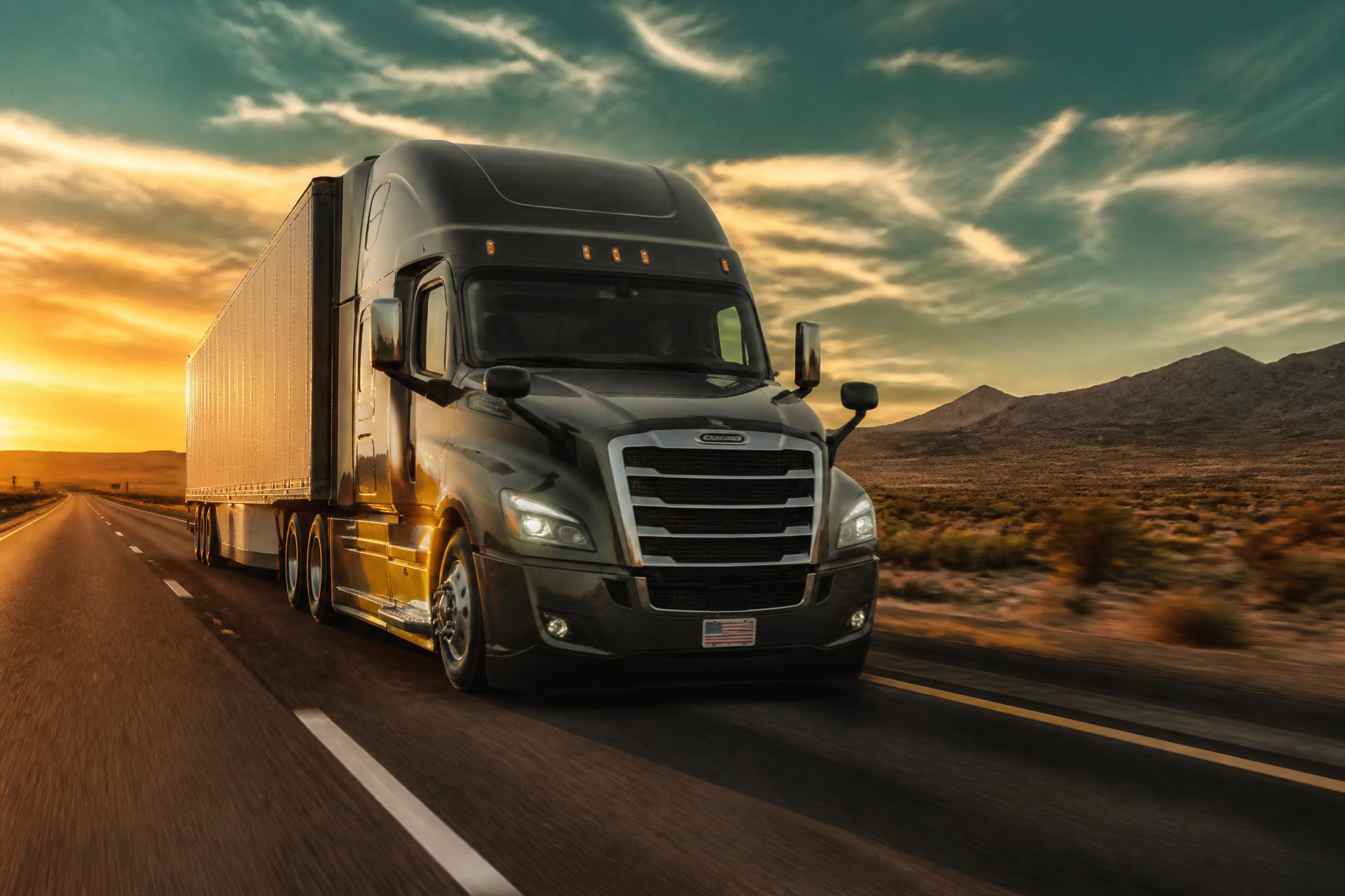 Freightliner semi truck on an American interstate